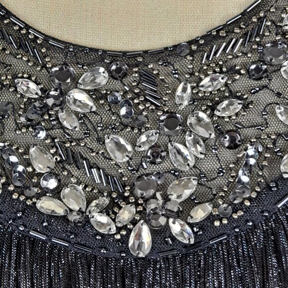Cache Size 0 Black Metallic Halter Dress Sleeveless Embellished Neckline EUC - Picture 4 of 15